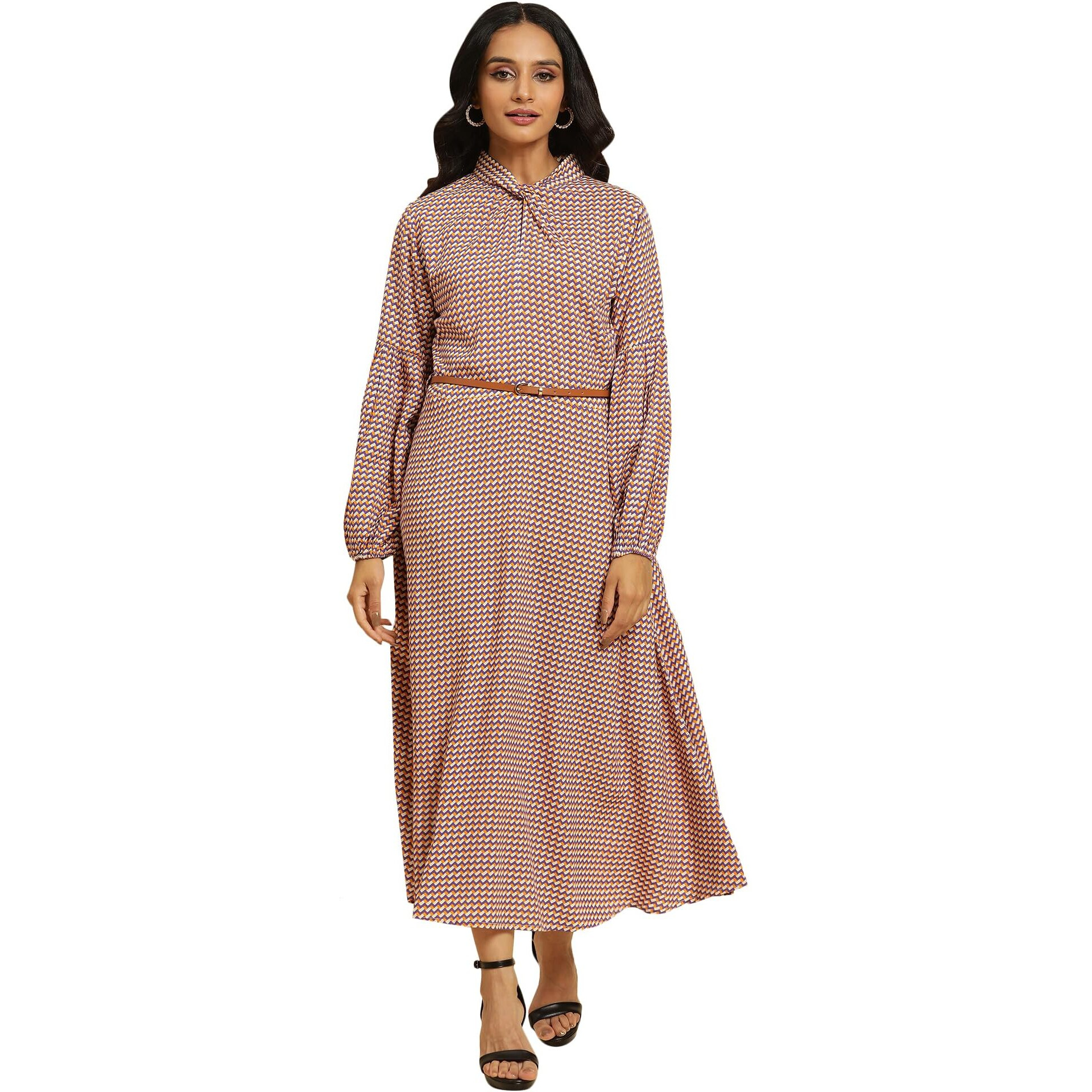 W For Woman Women's Rayon A-Line Mid-Calf Length Dress (23Auw19371-810502_Bright Multicoloured