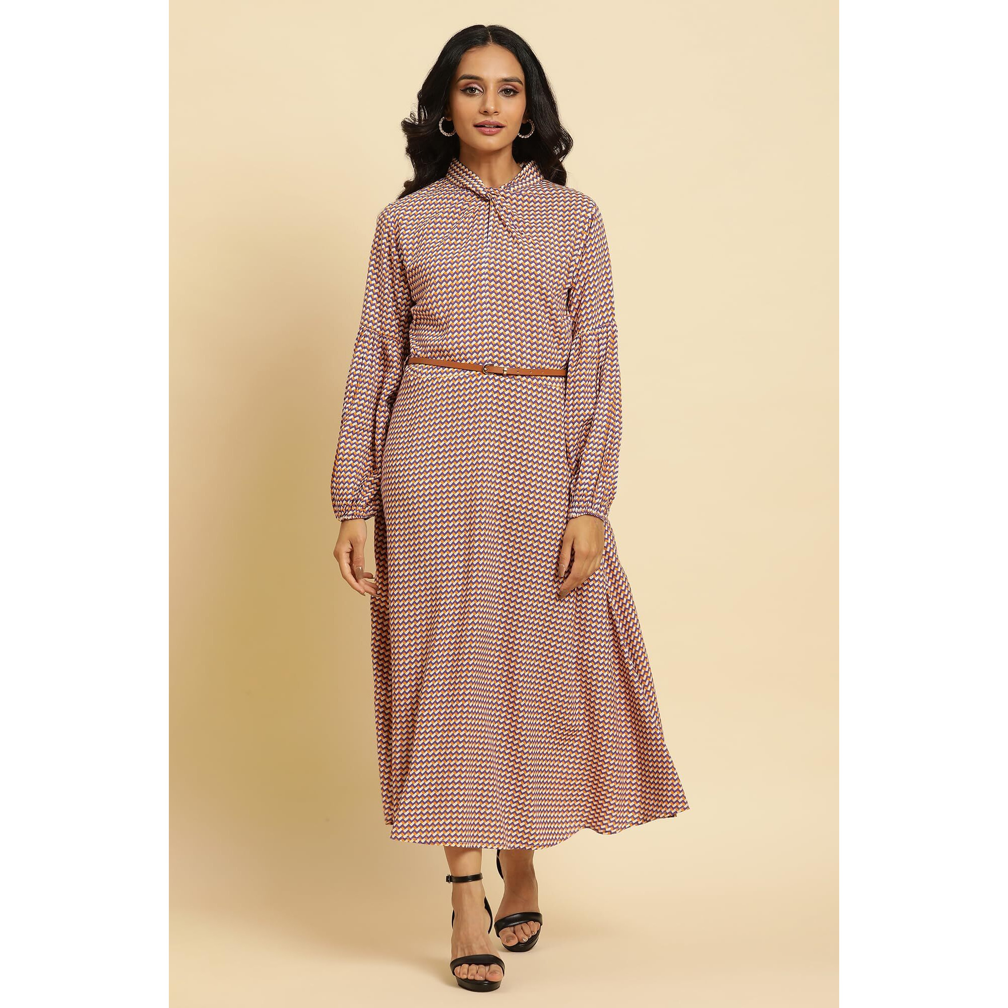 W For Woman Women's Rayon A-Line Mid-Calf Length Dress (23Auw19371-810502_Bright Multicoloured