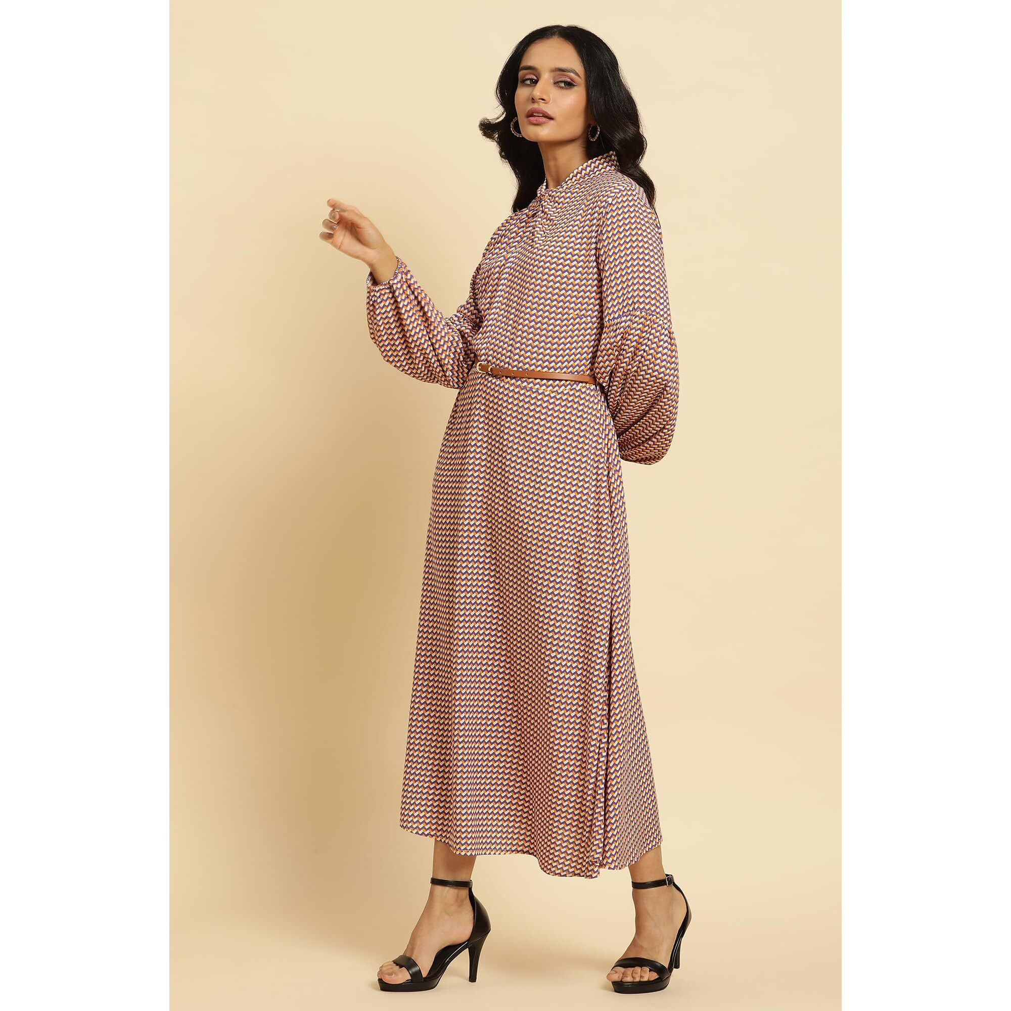 W For Woman Women's Rayon A-Line Mid-Calf Length Dress (23Auw19371-810502_Bright Multicoloured