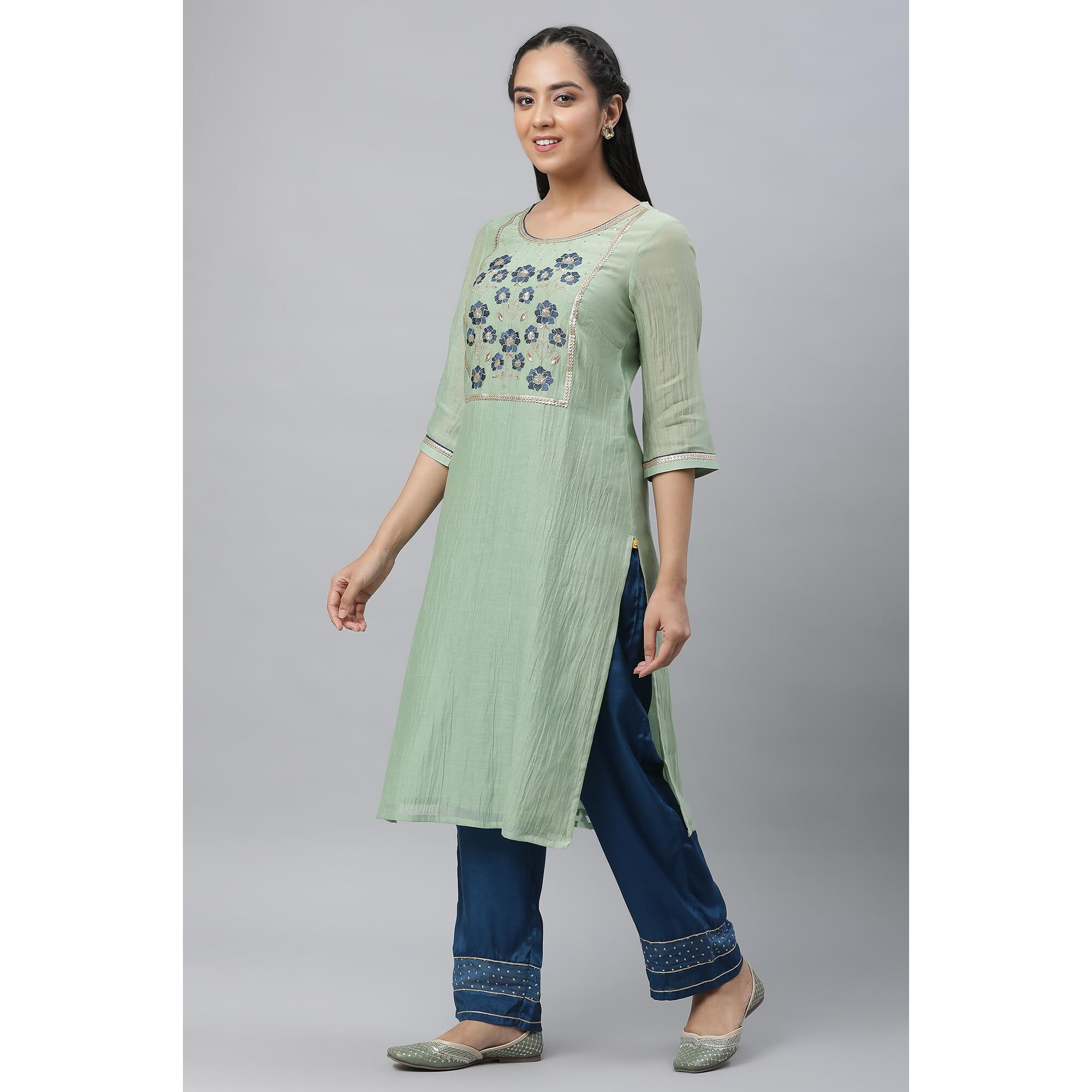 Aurelia Green Embroidered Blend Kurta Dupatta Bottomwear Set