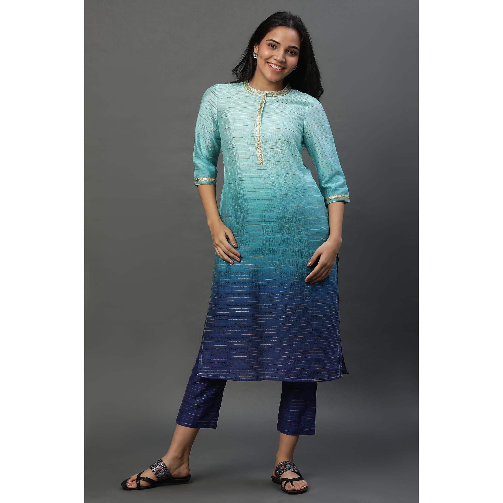 Aurelia Women's Printed Straight Kurta Set With Trousers_23Auas14570-507734_M