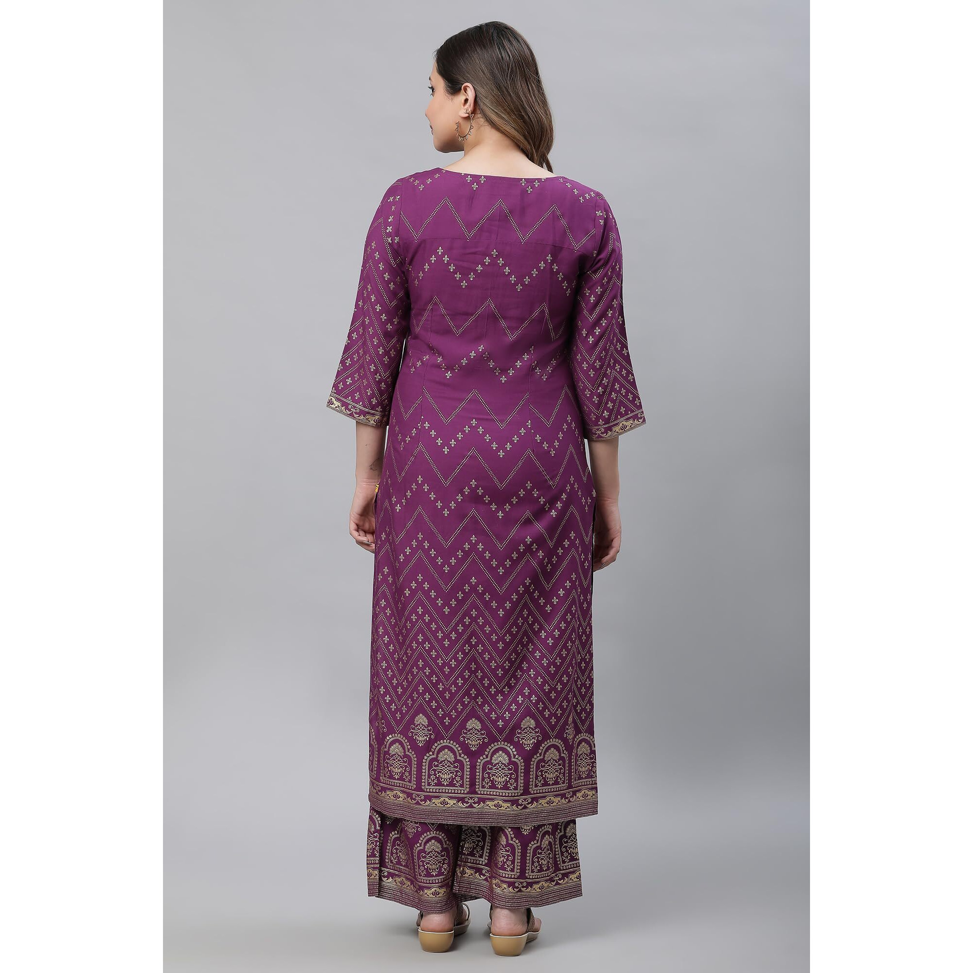 Aurelia Purple Geometric Printed Printed Sequin Straight Long Kurta For Women