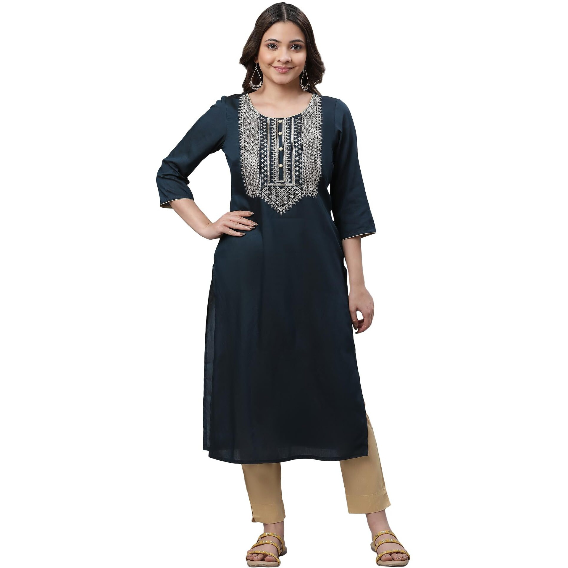 Aurelia Women Blue Solid Solid Viscose Poly Straight Kurta_23Aua14762-704677