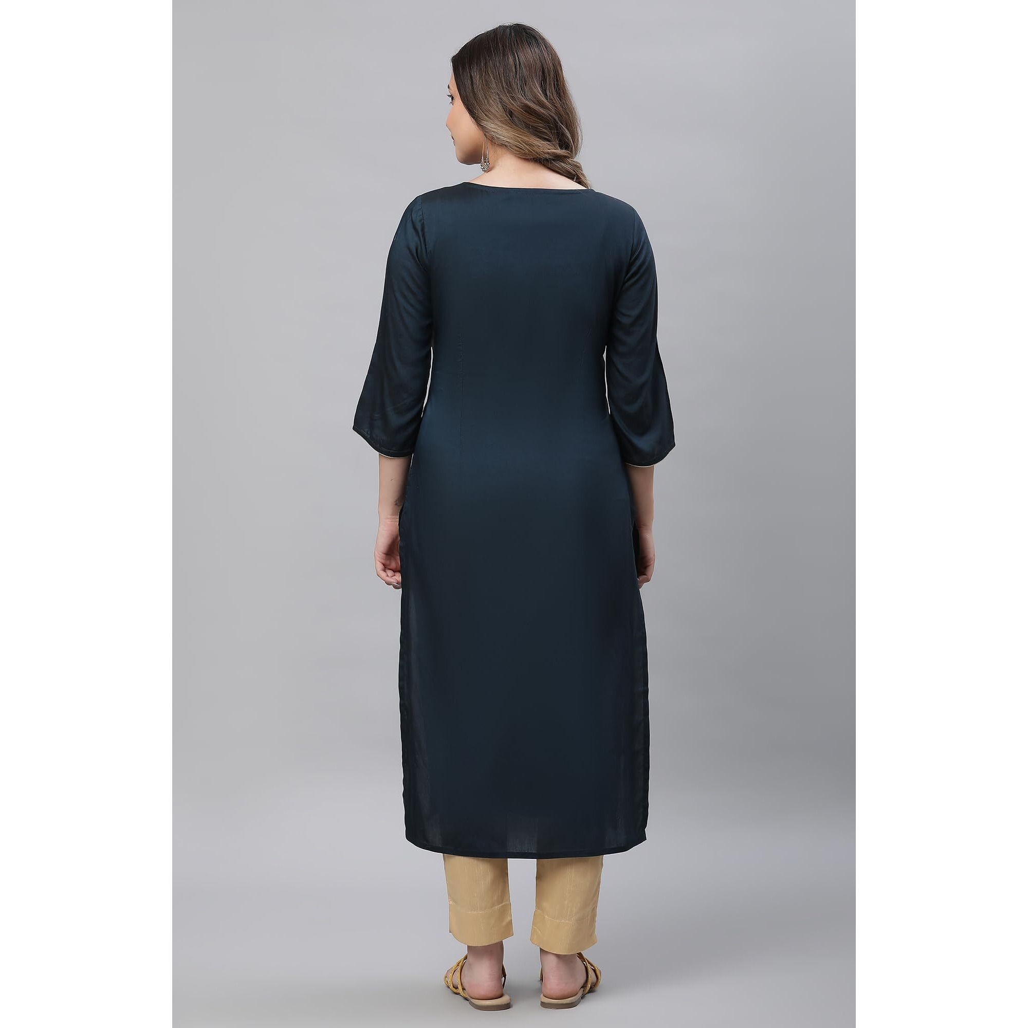 Aurelia Women Blue Solid Solid Viscose Poly Straight Kurta_23Aua14762-704677