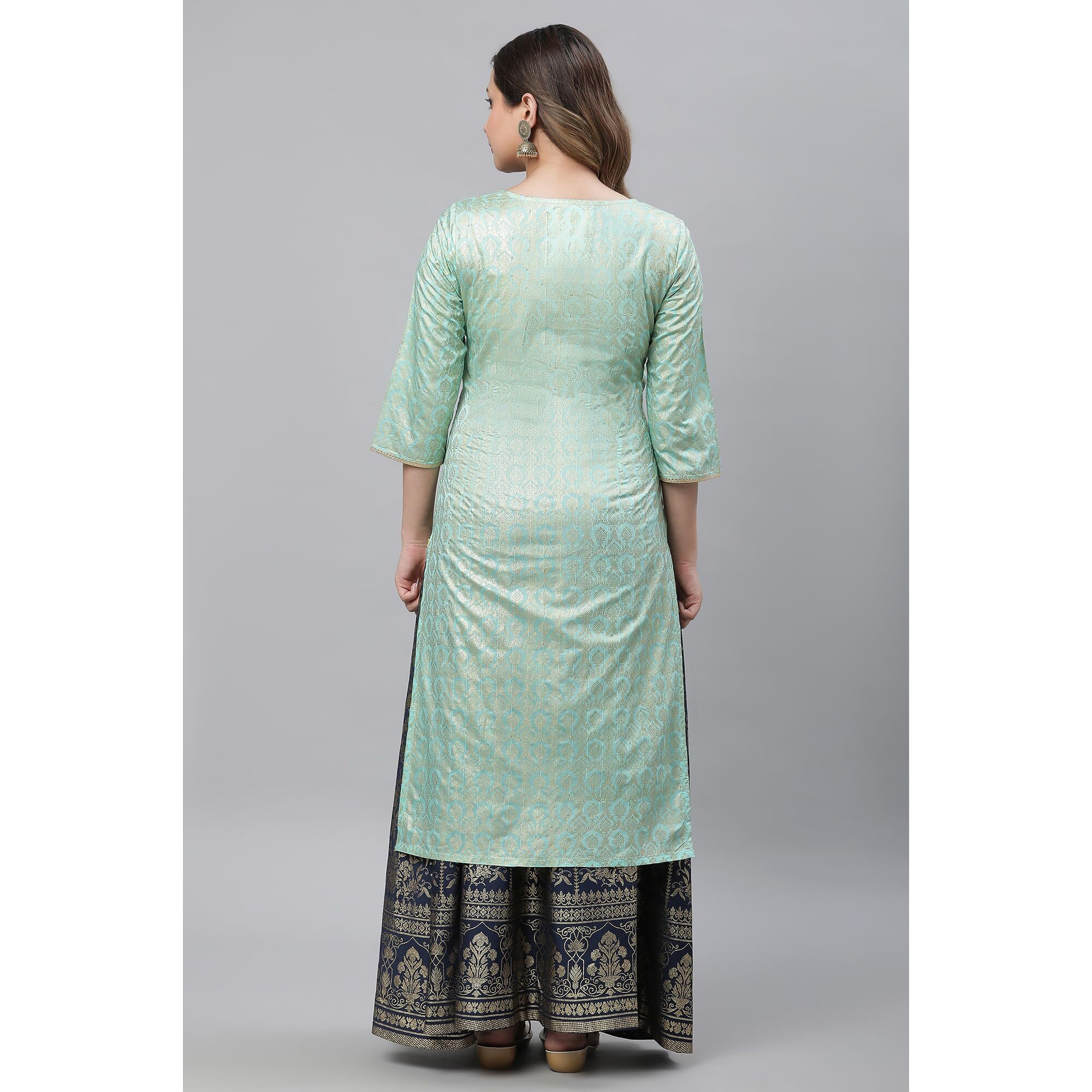 Aurelia Women's Green Foil Printed Embellished Kurta
