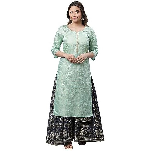 Aurelia Women's Green Foil Printed Embellished Kurta