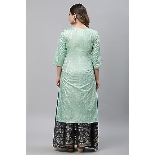 Aurelia Women's Green Foil Printed Embellished Kurta