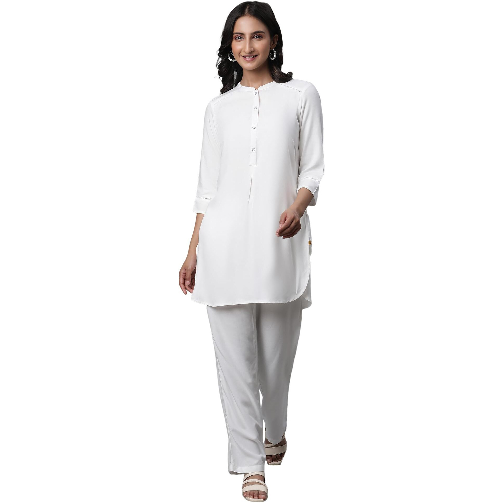 Aurelia Women White Solid Viscose Kurti