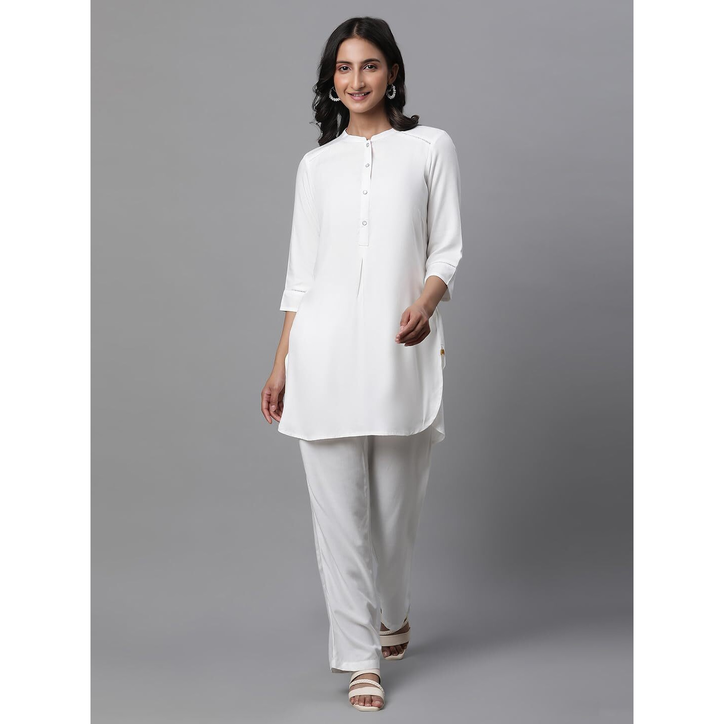 Aurelia Women White Solid Viscose Kurti