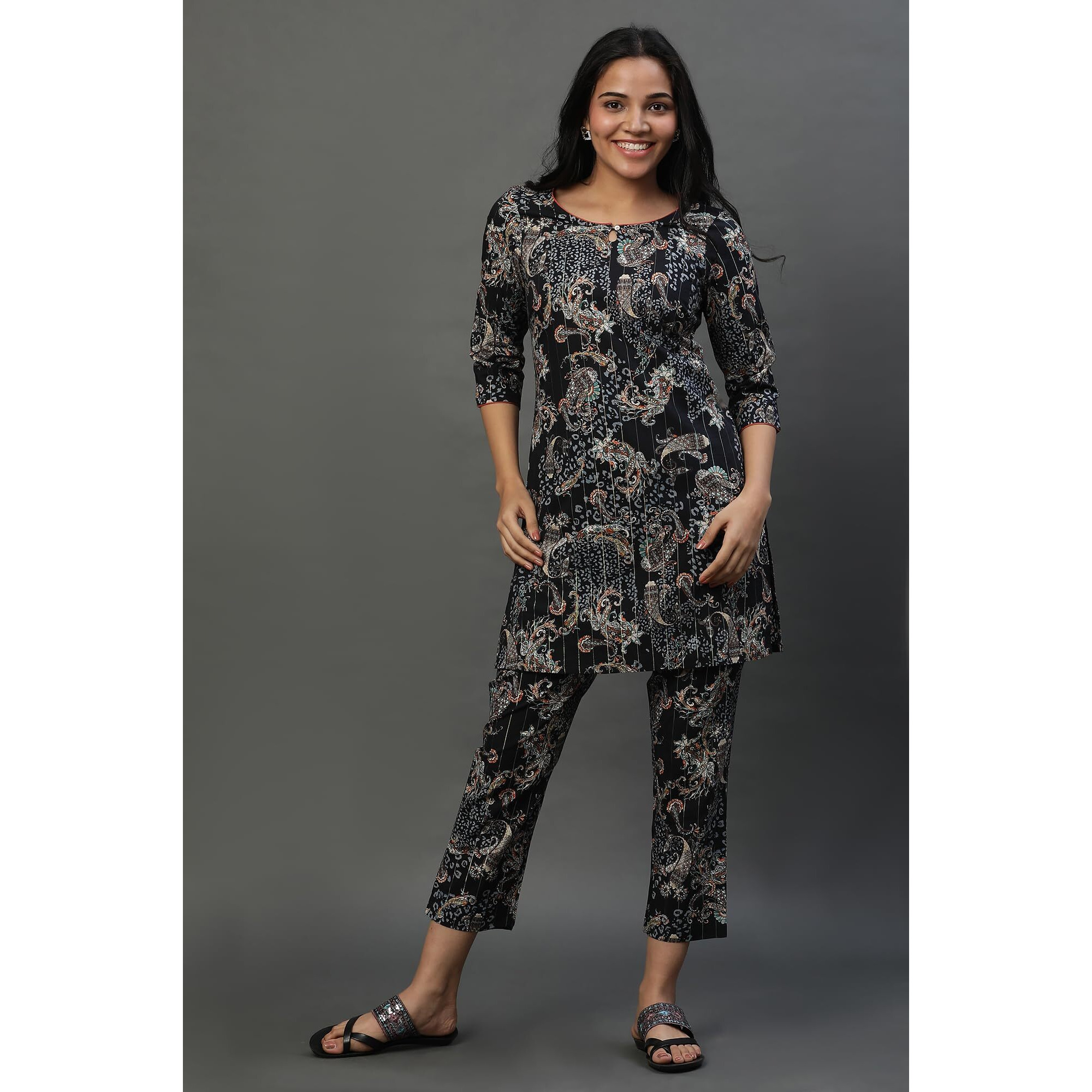 Aurelia Women's Floral Printed Straight Pure Cotton Kurta Set With Trousers_23Auas14765-507446_L