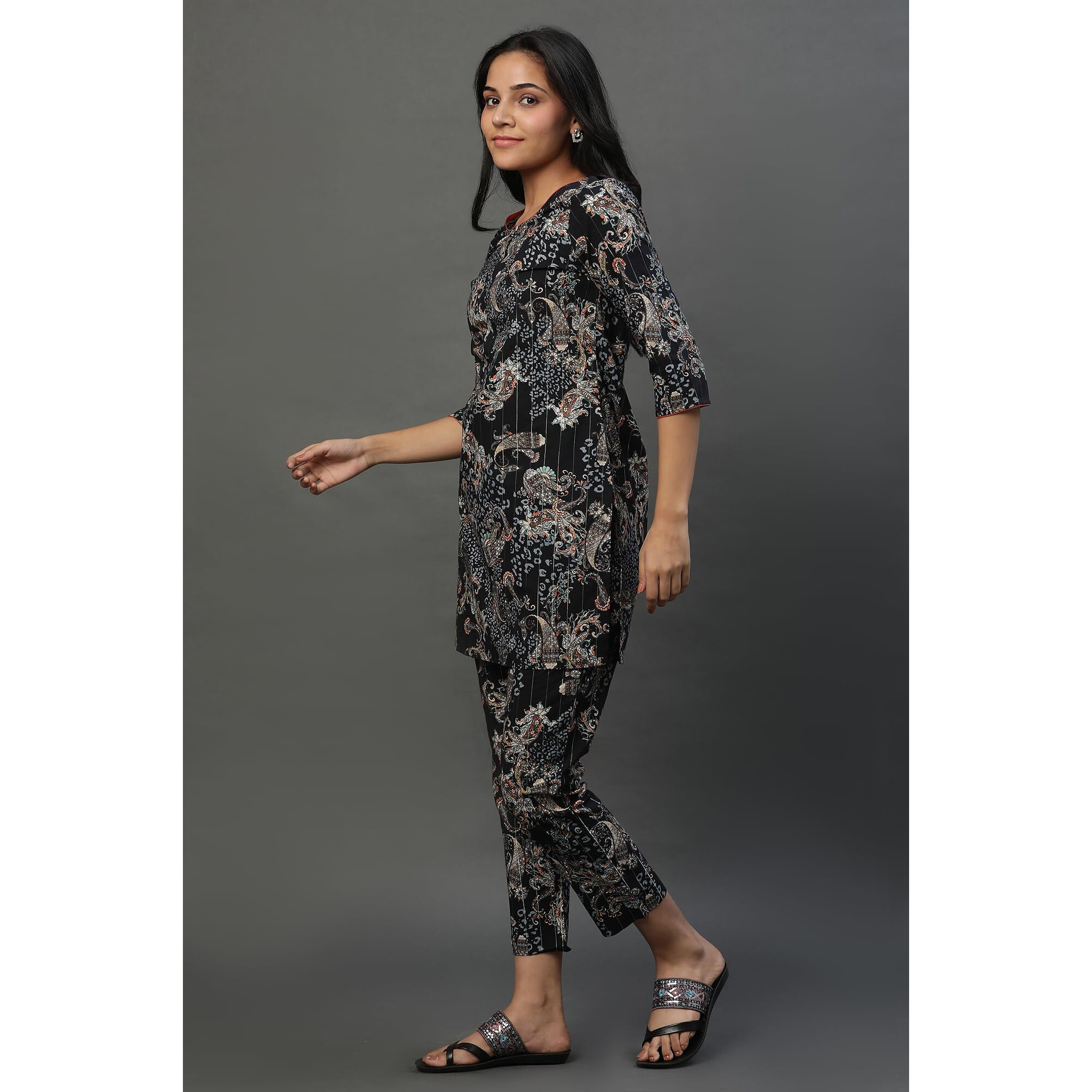 Aurelia Women's Floral Printed Straight Pure Cotton Kurta Set With Trousers_23Auas14765-507446_L