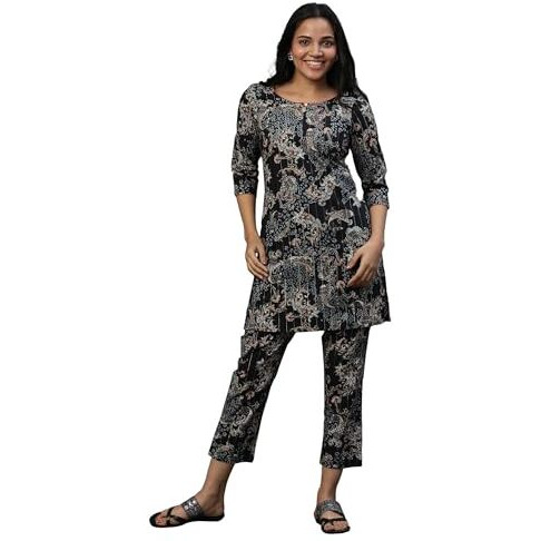 Aurelia Women's Floral Printed Straight Pure Cotton Kurta Set With Trousers_23Auas14765-507446_M