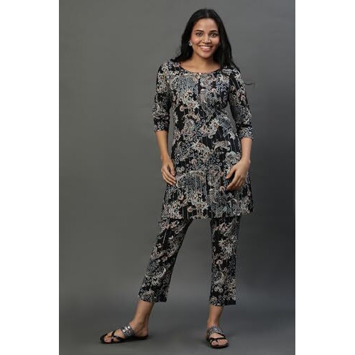 Aurelia Women's Floral Printed Straight Pure Cotton Kurta Set With Trousers_23Auas14765-507446_M