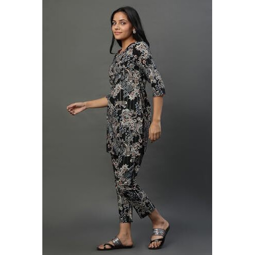 Aurelia Women's Floral Printed Straight Pure Cotton Kurta Set With Trousers_23Auas14765-507446_M