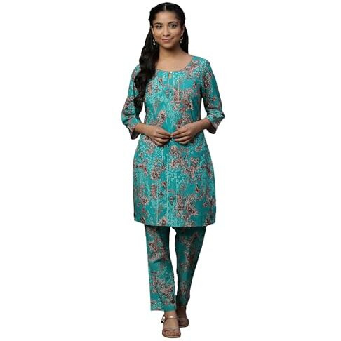 Aurelia Blue Floral Printed Kurta And Pants Coord Set (Size M)-23Auas14765-507447