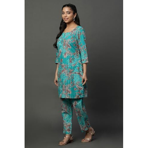 Aurelia Blue Floral Printed Kurta And Pants Coord Set (Size M)-23Auas14765-507447