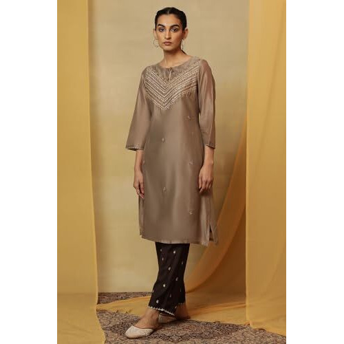 W For Woman Women's Cotton Blend Solid Regular Kurta (23Maf11633-920718_Pigeon Grey