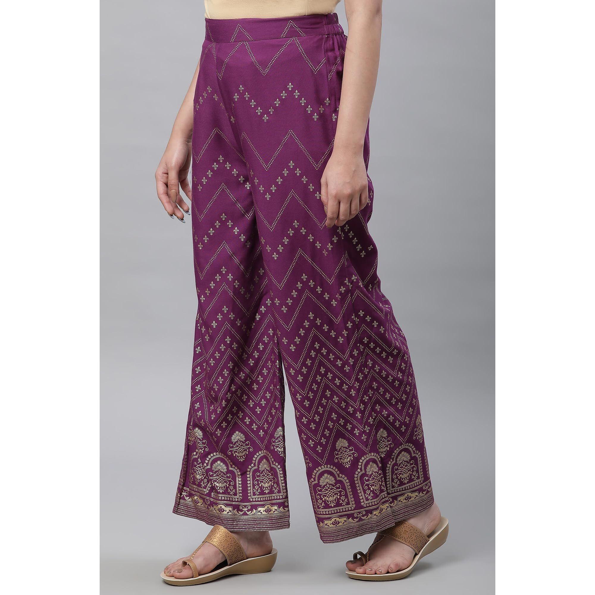 Aurelia Printed Strechable Palazzo Pants For Women | Ankle Length Palazzo Pants For Women
