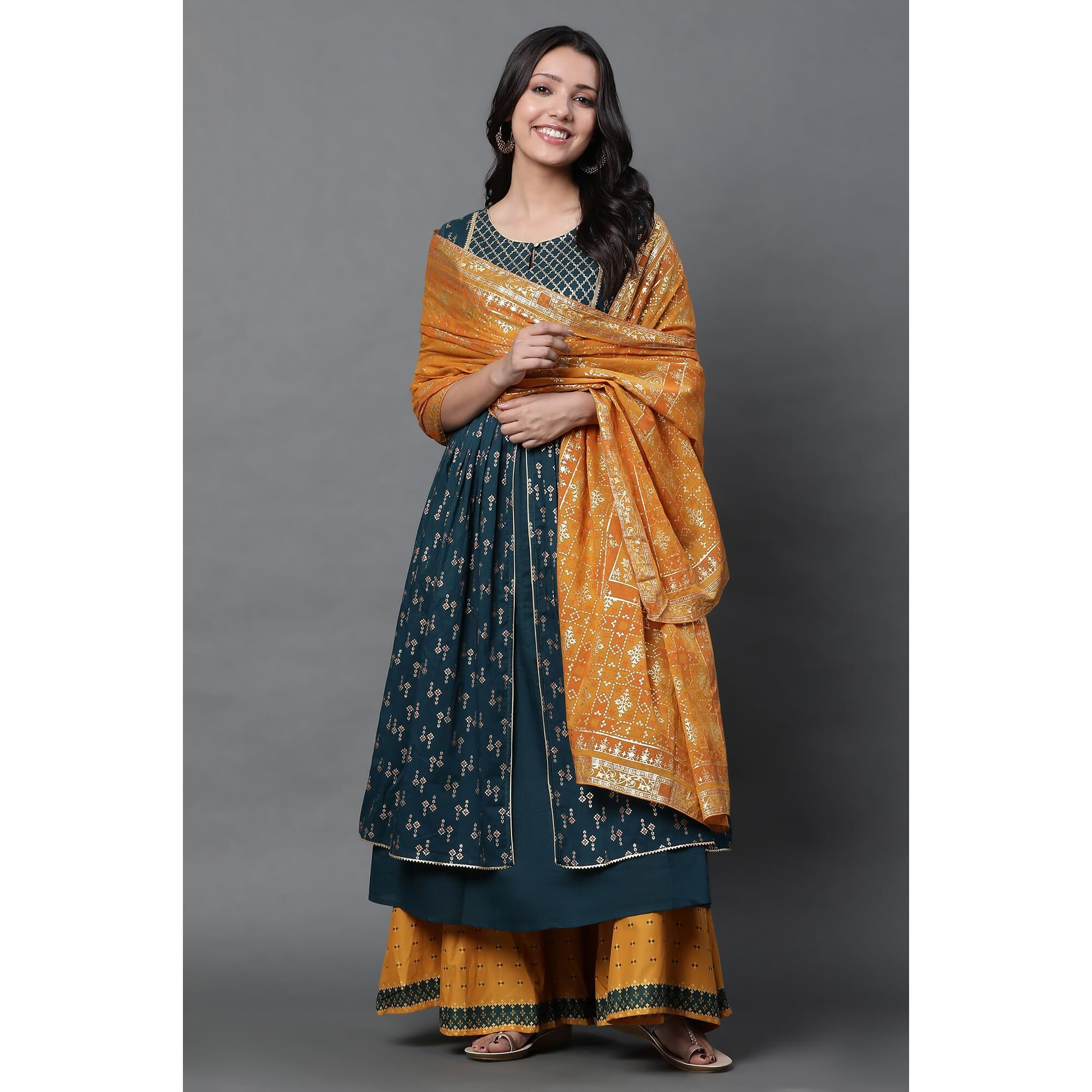 Aurelia Women Yellow Printed Voile Dupatta