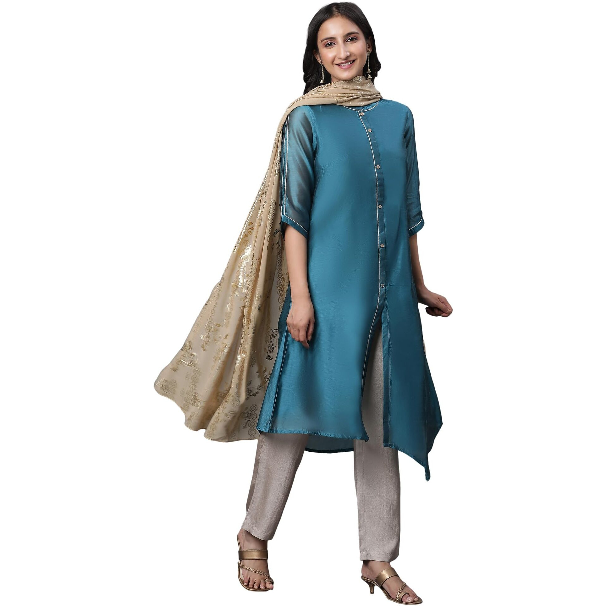 Aurelia Women Gold Foil Printed Georgette Dupatta (23Aua80002-507747-Free Size)