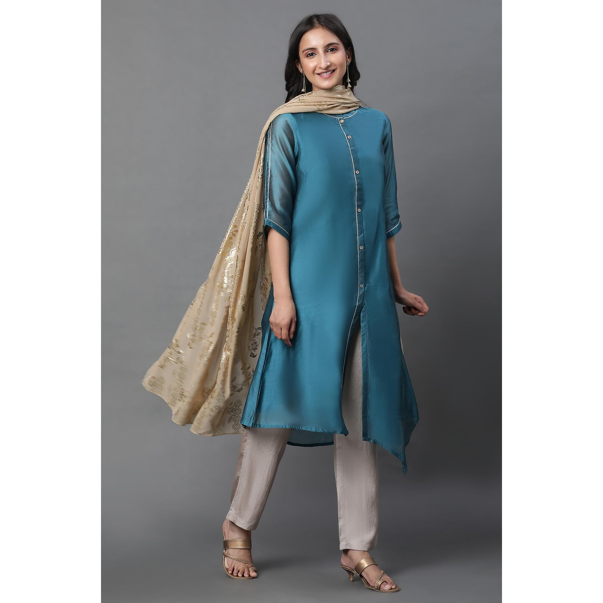 Aurelia Women Gold Foil Printed Georgette Dupatta (23Aua80002-507747-Free Size)