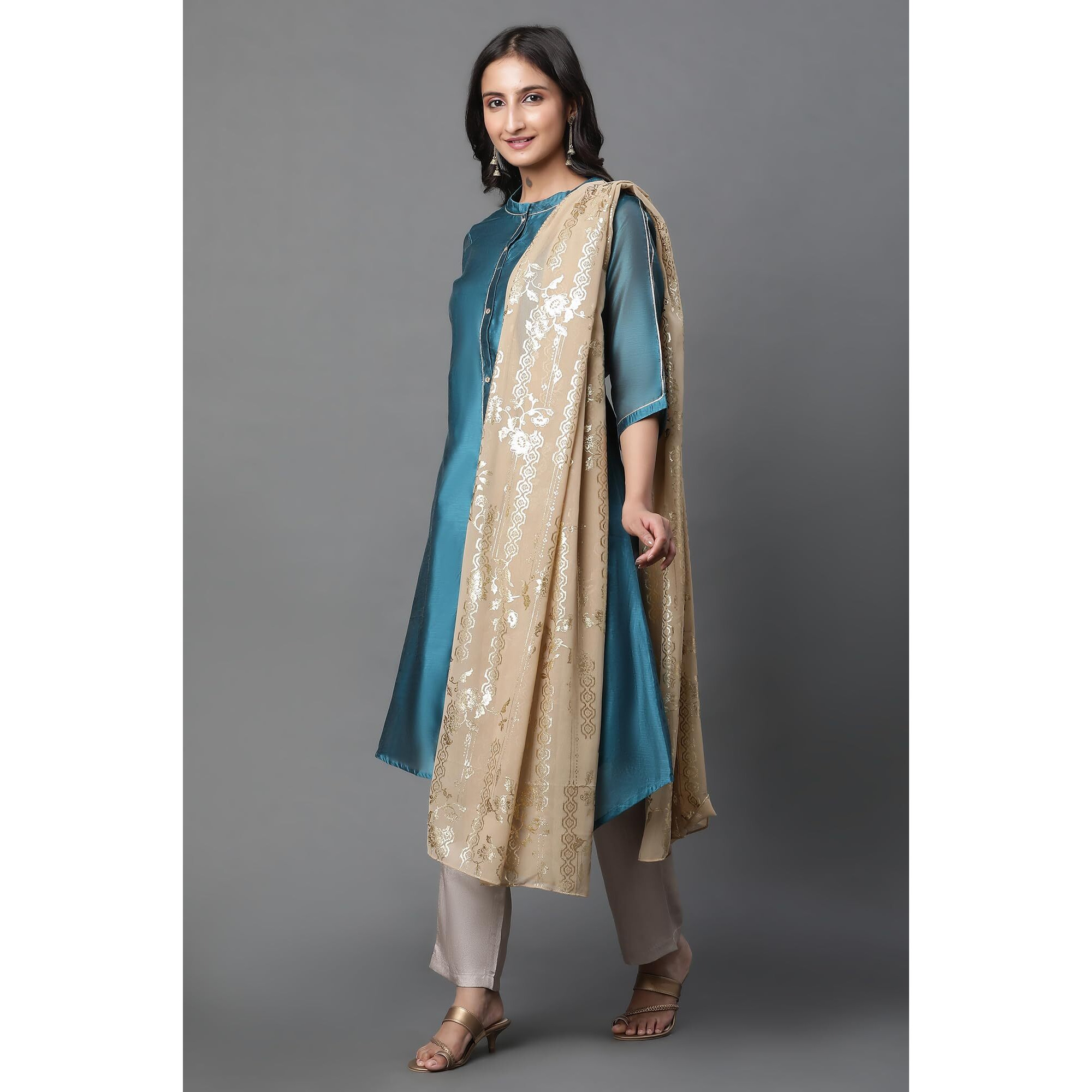 Aurelia Women Gold Foil Printed Georgette Dupatta (23Aua80002-507747-Free Size)