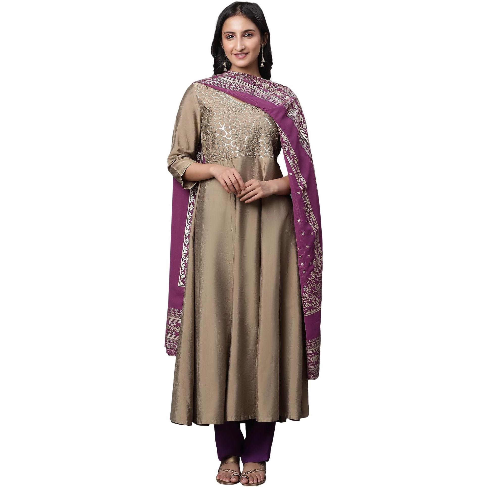 Aurelia Women Majesty Purple Floral Printed Polyester Dupatta, Free Size