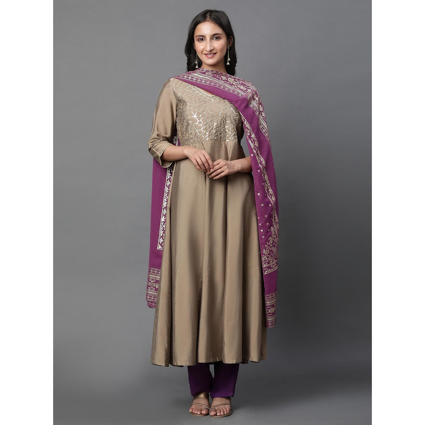 Aurelia Women Majesty Purple Floral Printed Polyester Dupatta, Free Size