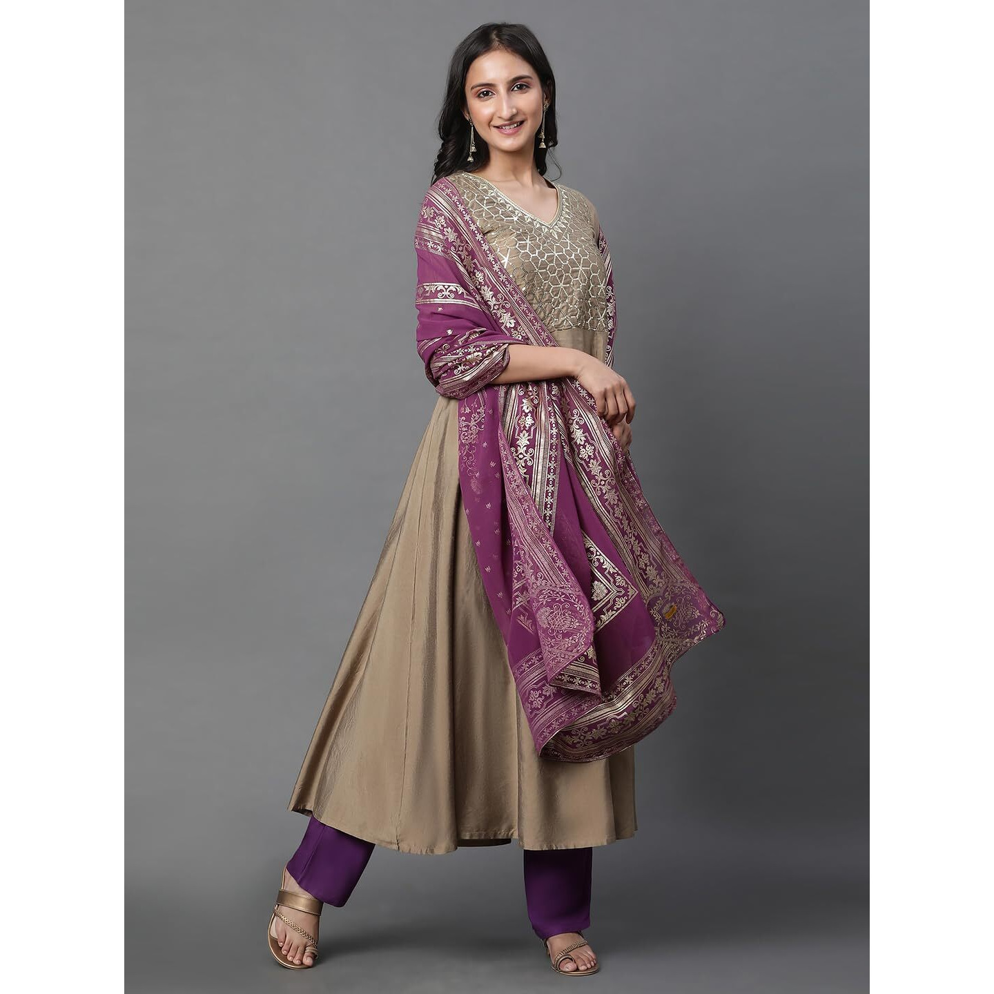 Aurelia Women Majesty Purple Floral Printed Polyester Dupatta, Free Size