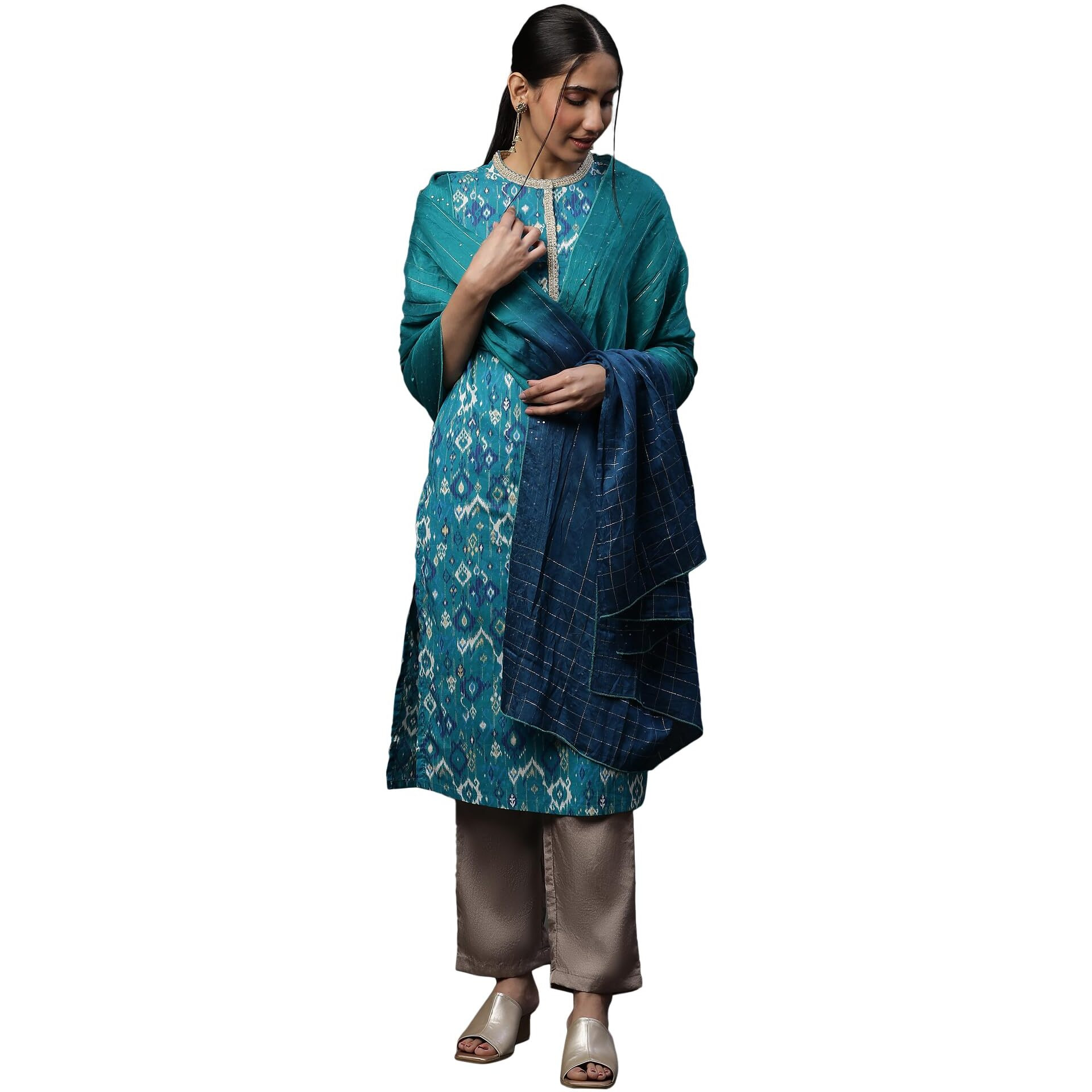 Aurelia Womens Viscose Blue Ombre Sequined Dupatta,Free Size