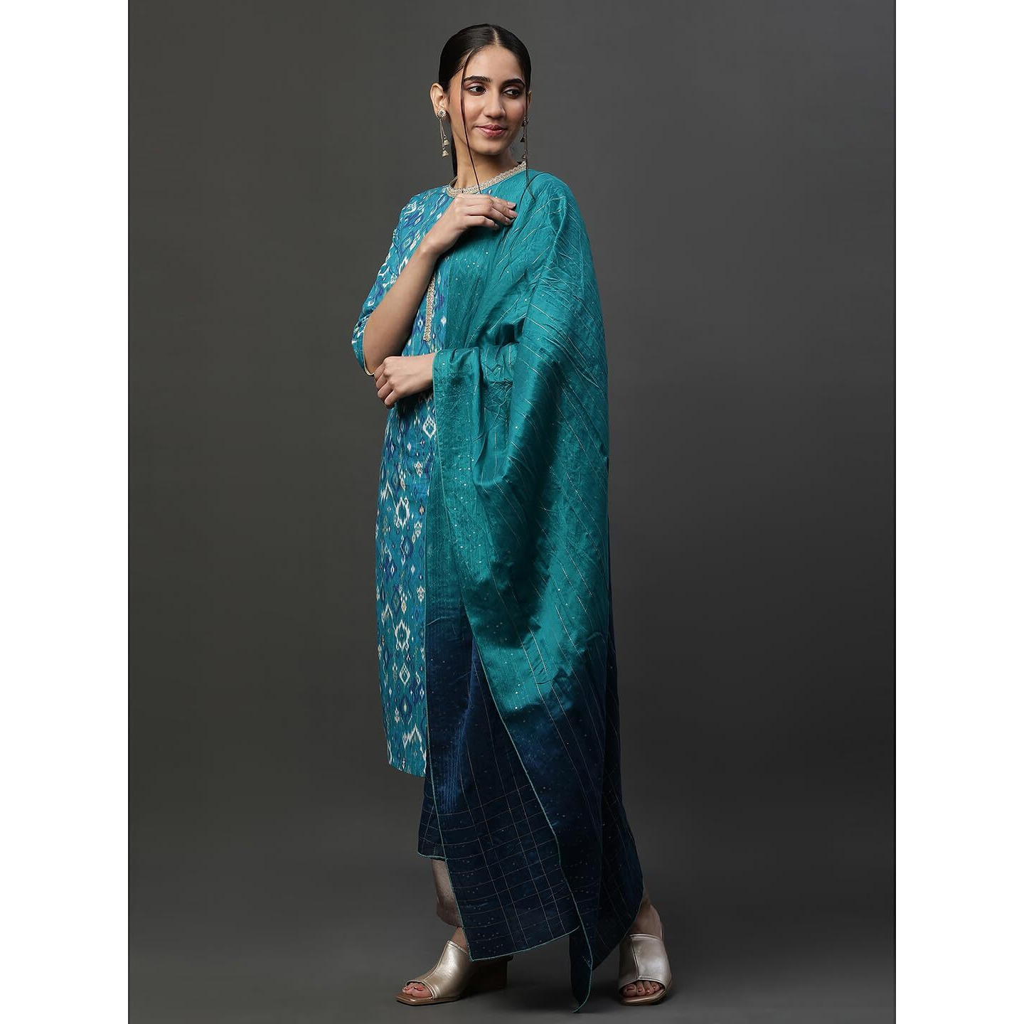 Aurelia Womens Viscose Blue Ombre Sequined Dupatta,Free Size
