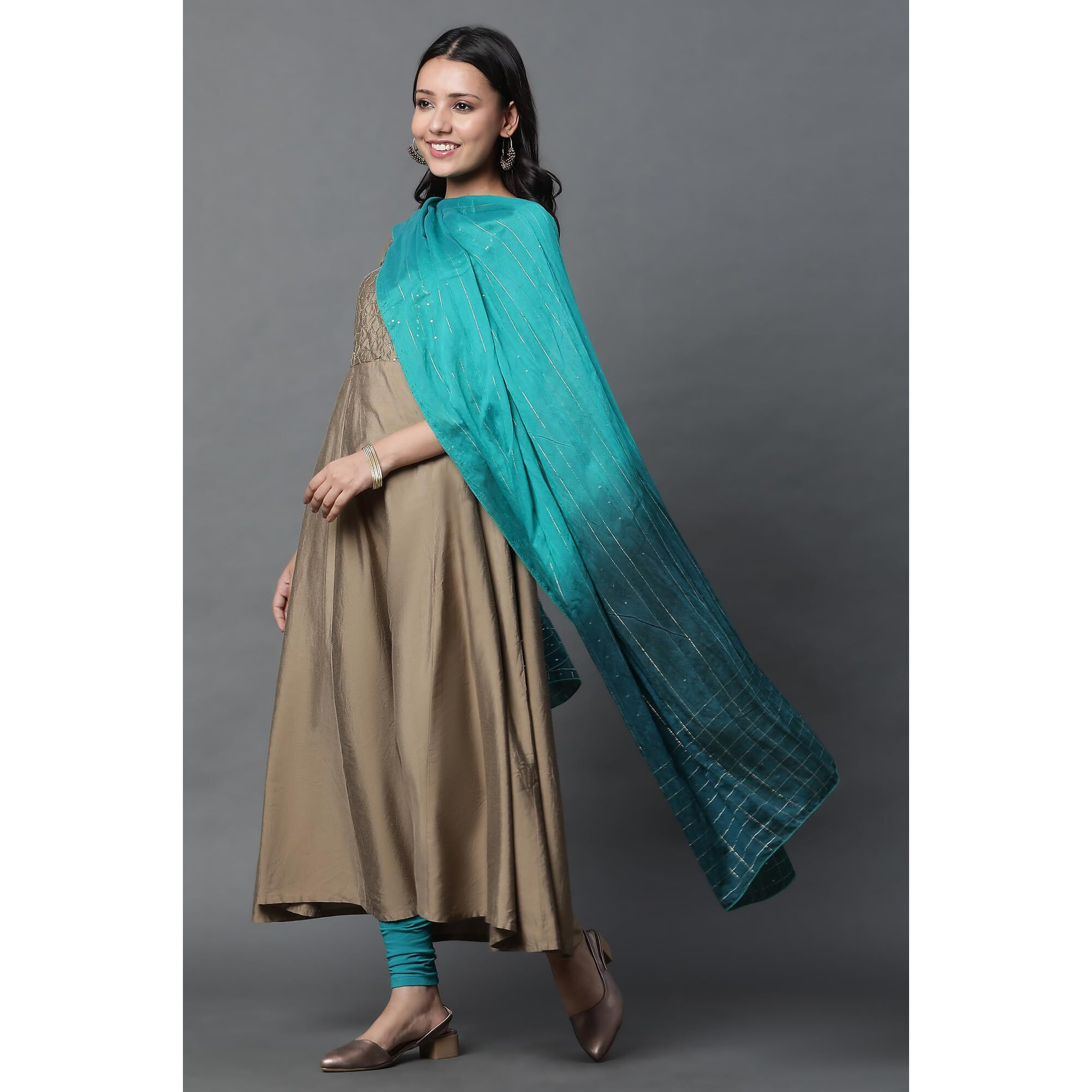 Green And Blue Ombre Embellished Dupatta