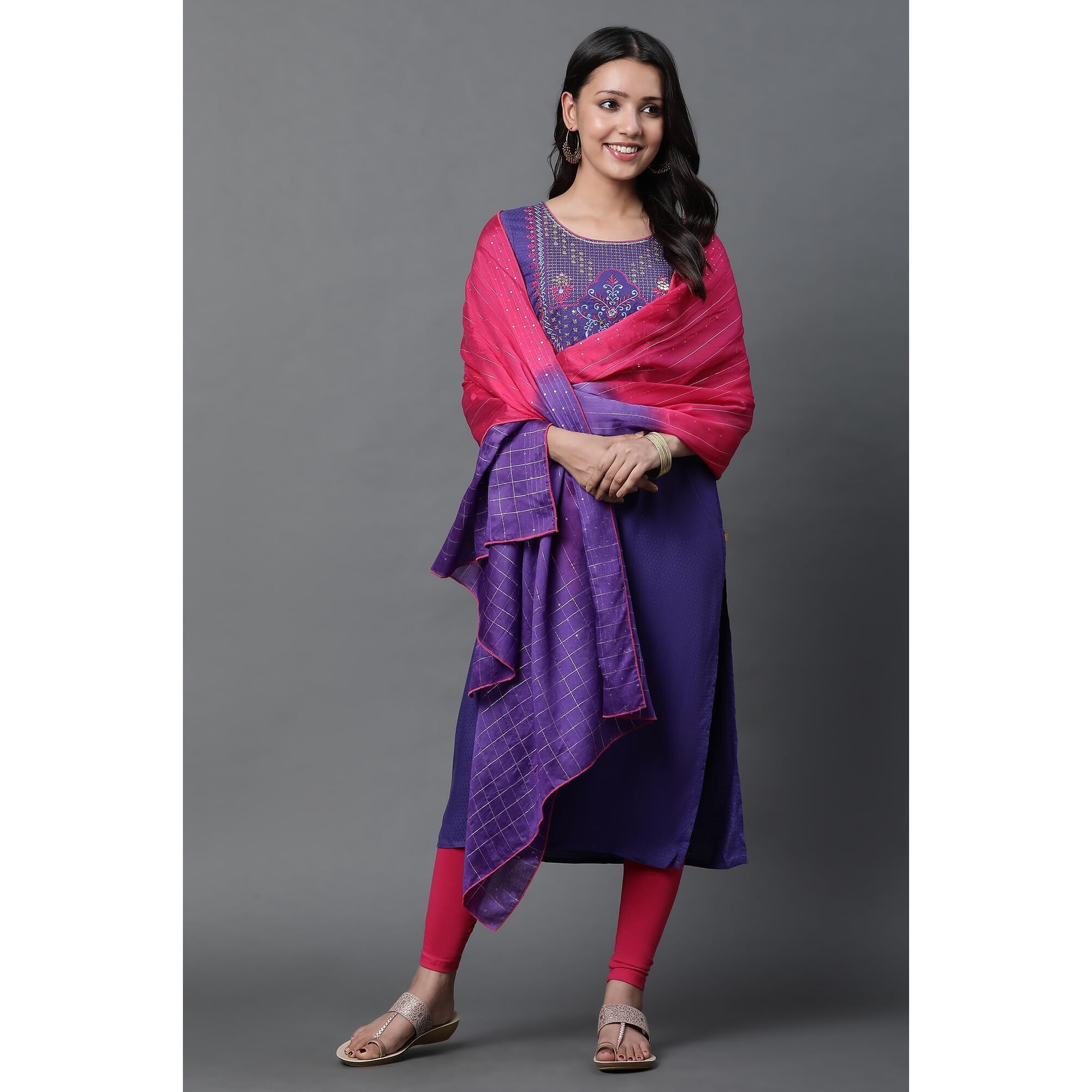 Pink And Purple Ombre Embellished Dupatta
