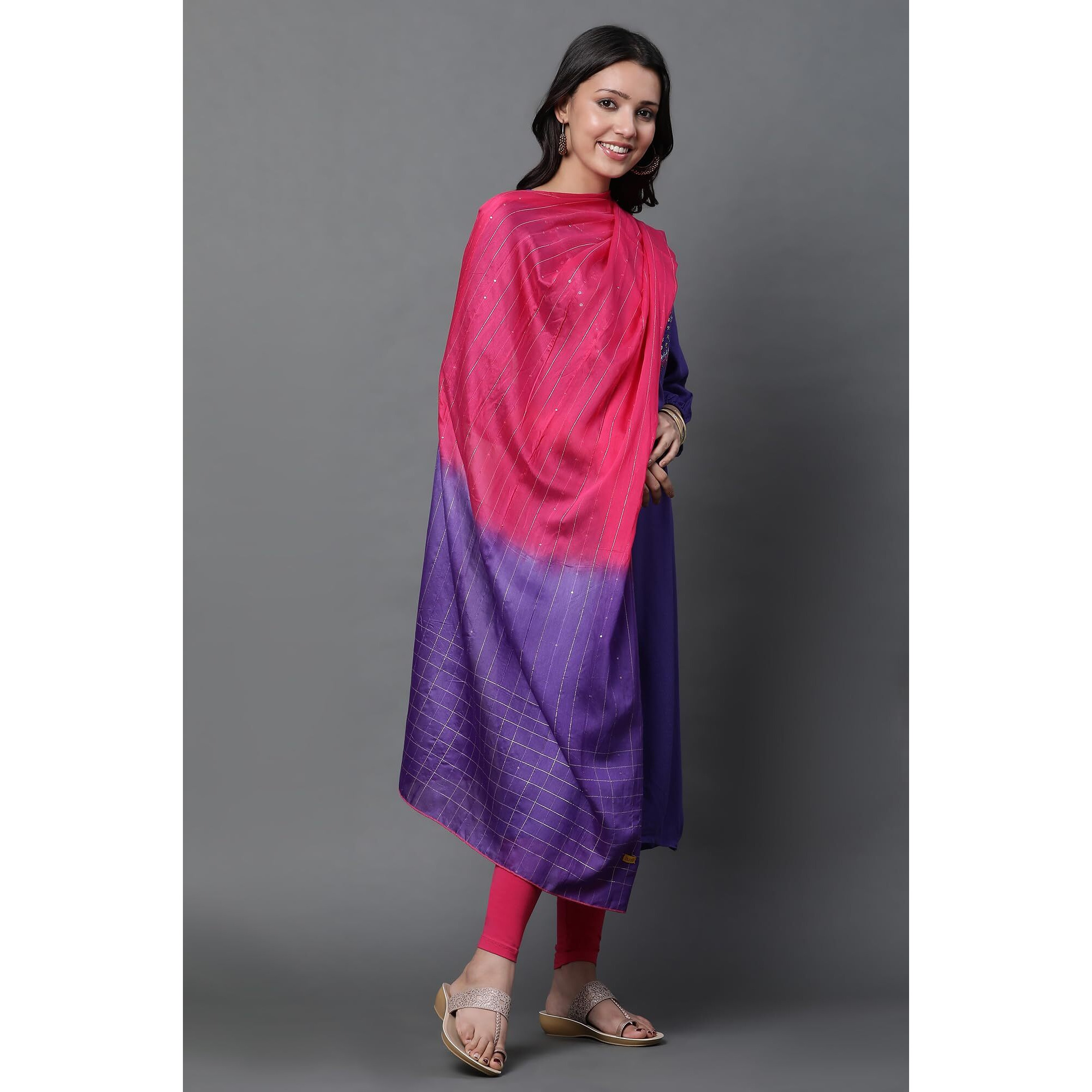 Pink And Purple Ombre Embellished Dupatta