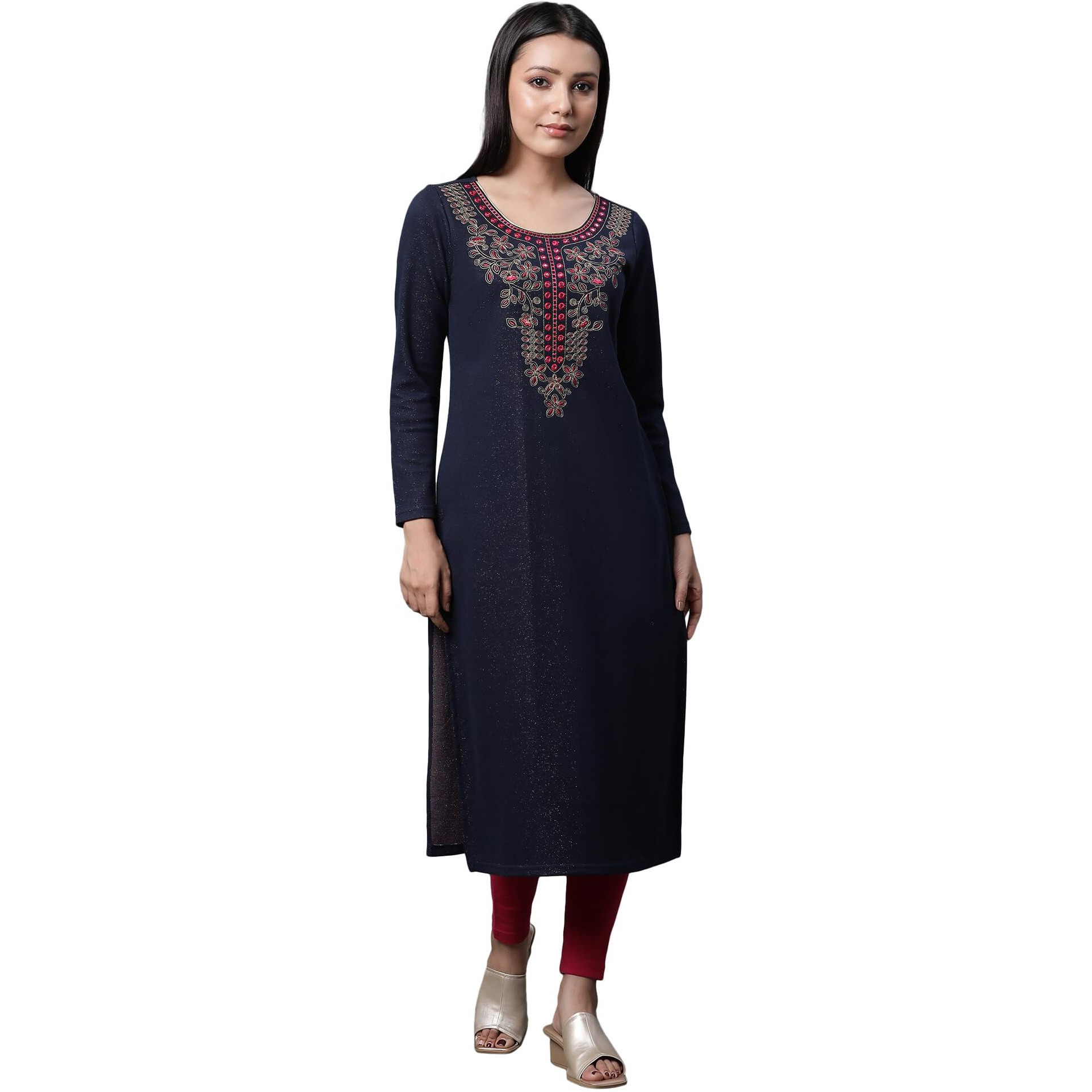 Aurelia Blue Warm Jacquard Winter Kurta And Tights Set (Size S)-23Noas14732-704475