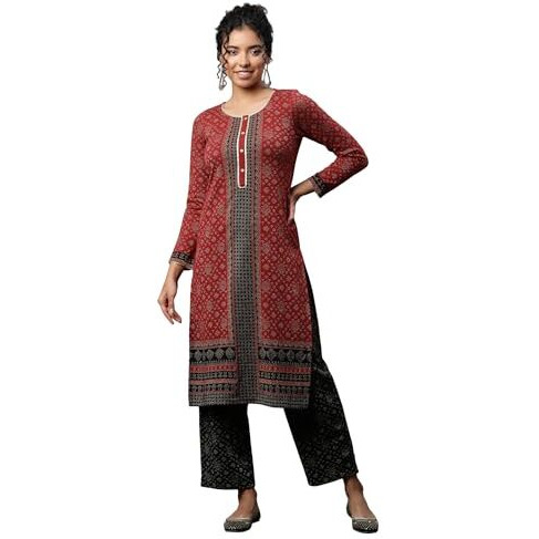 Aurelia Women's Floral Printed Straight Kurta Set With Palazzos_23Noas14730-704465_M