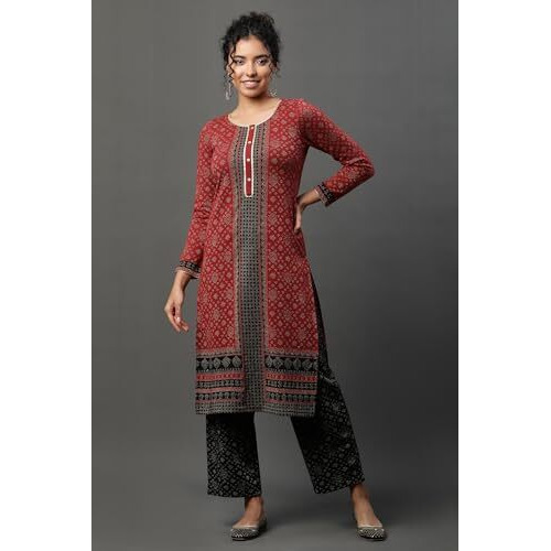 Aurelia Women's Floral Printed Straight Kurta Set With Palazzos_23Noas14730-704465_M