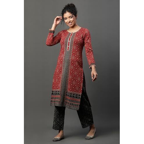 Aurelia Women's Floral Printed Straight Kurta Set With Palazzos_23Noas14730-704465_M