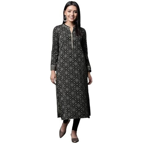 Aurelia Black Jacquard Festive Winter Kurta And Tights Set (Size L)-23Noas14731-704466