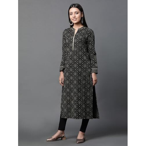 Aurelia Black Jacquard Festive Winter Kurta And Tights Set (Size L)-23Noas14731-704466