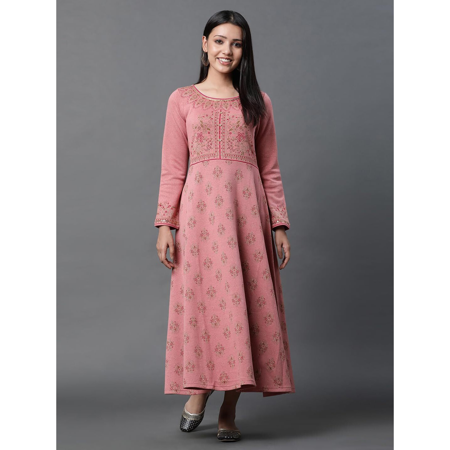 Aurelia Women's Polycotton A-Line Calf Length Dress (23Noa14728-704454_Rose Quartz