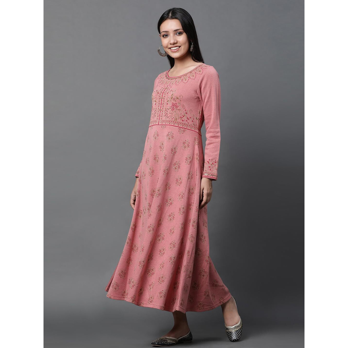 Aurelia Women's Polycotton A-Line Calf Length Dress (23Noa14728-704454_Rose Quartz