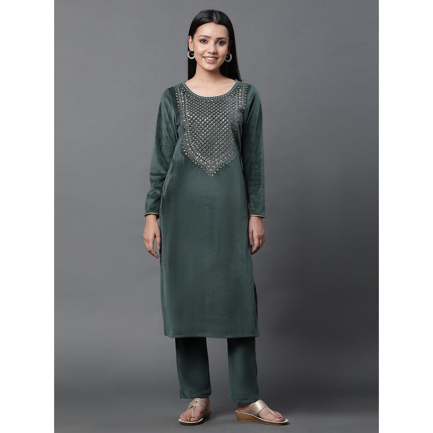 Aurelia Women's Polyester Kurta Set (23Noas14768-606724_Green
