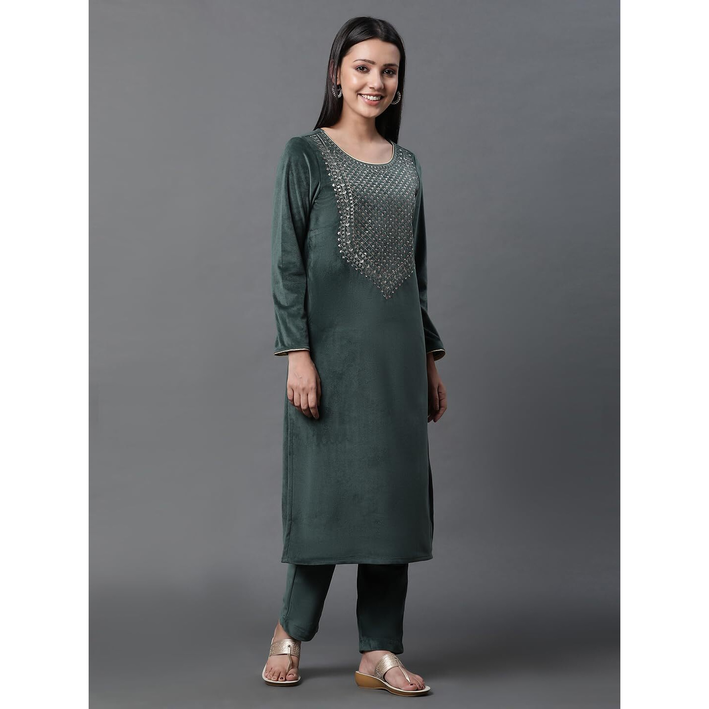 Aurelia Women's Polyester Kurta Set (23Noas14768-606724_Green