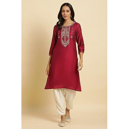 W For Woman Magenta Embroidered Festive Kurta (Size M)-23Auw10274-220627