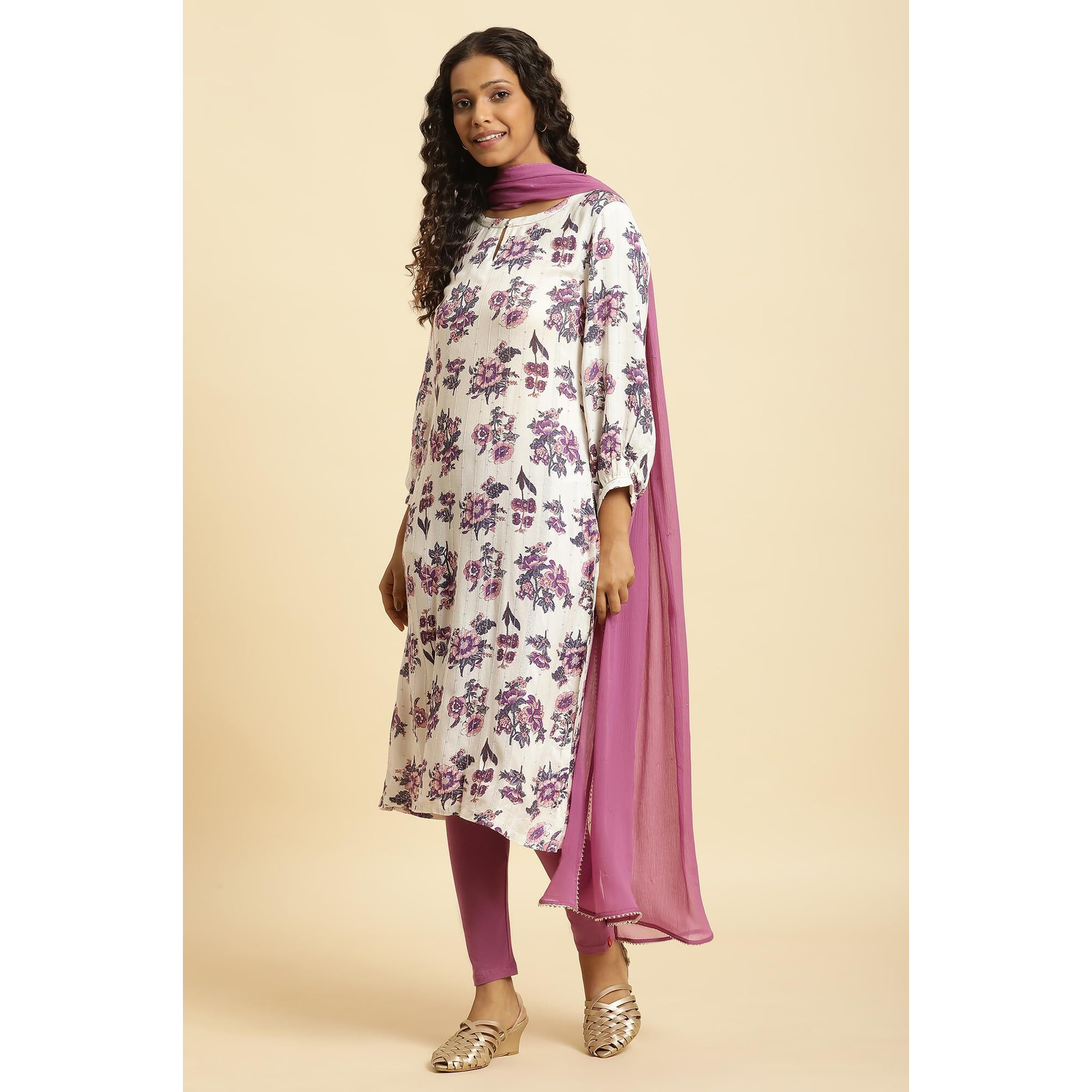 W For Woman Women's Purple Solid Chiffon Dupatta_23Auw82100-220684_Free Size