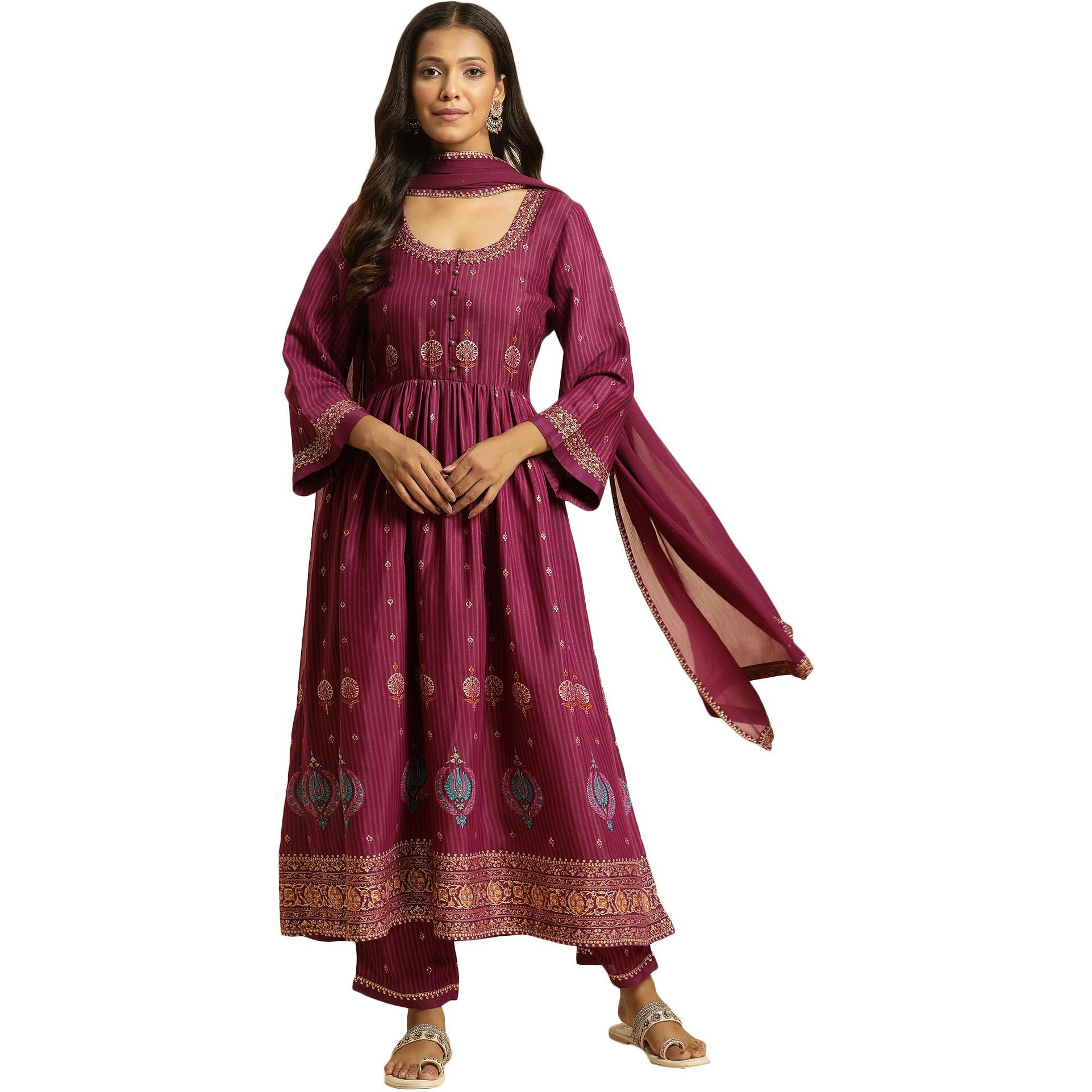 W For Woman Purple Embellished Kurta, Pants And Dupatta Set (Size 2Xl)-23Auws10266-122332