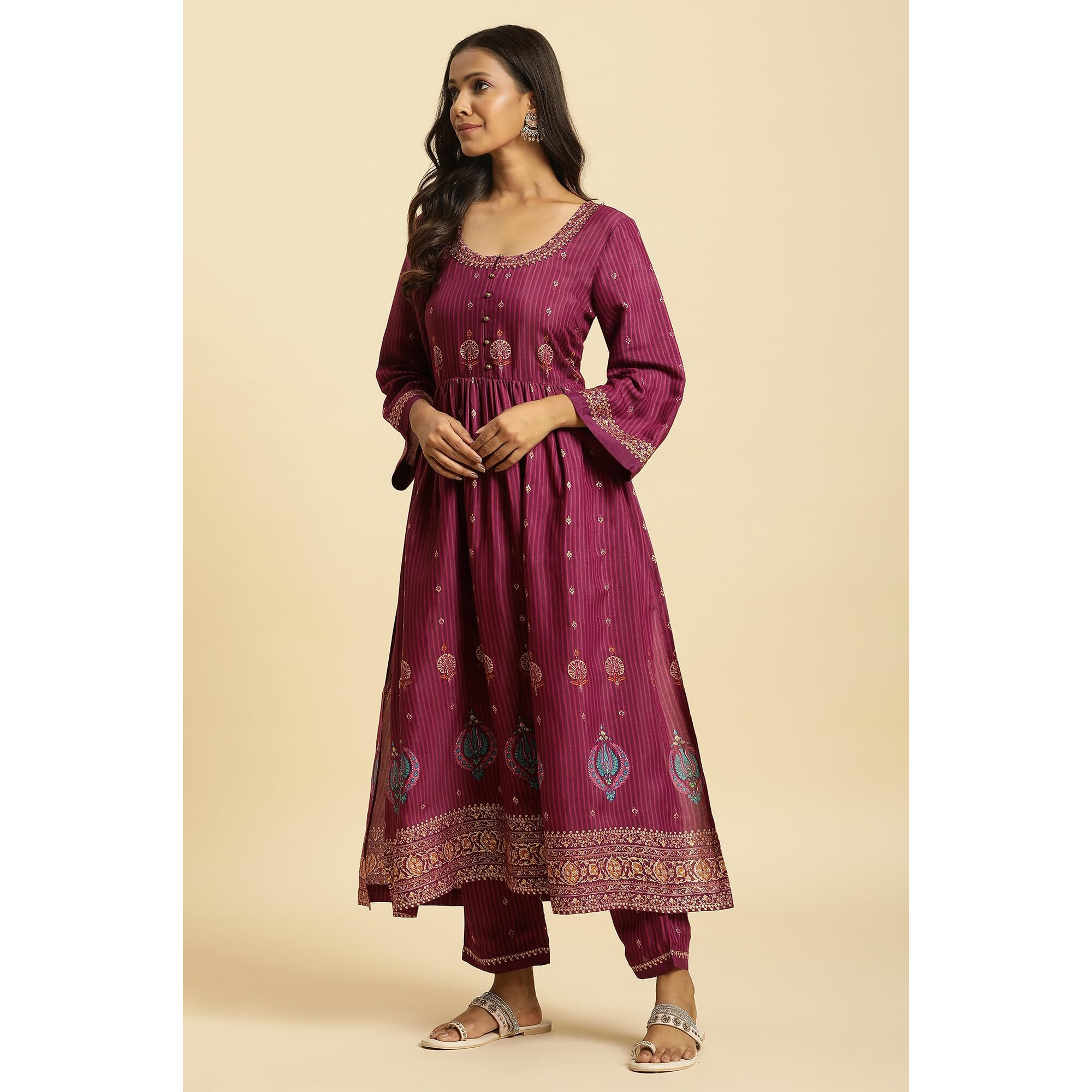 W For Woman Purple Embellished Kurta, Pants And Dupatta Set (Size 2Xl)-23Auws10266-122332