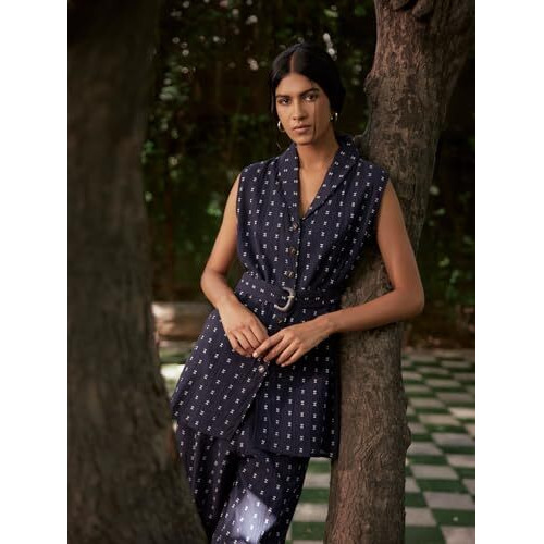 W For Woman Women's Cotton Kurta & Straight Pant (23Auws30686-830316_Navy Blue