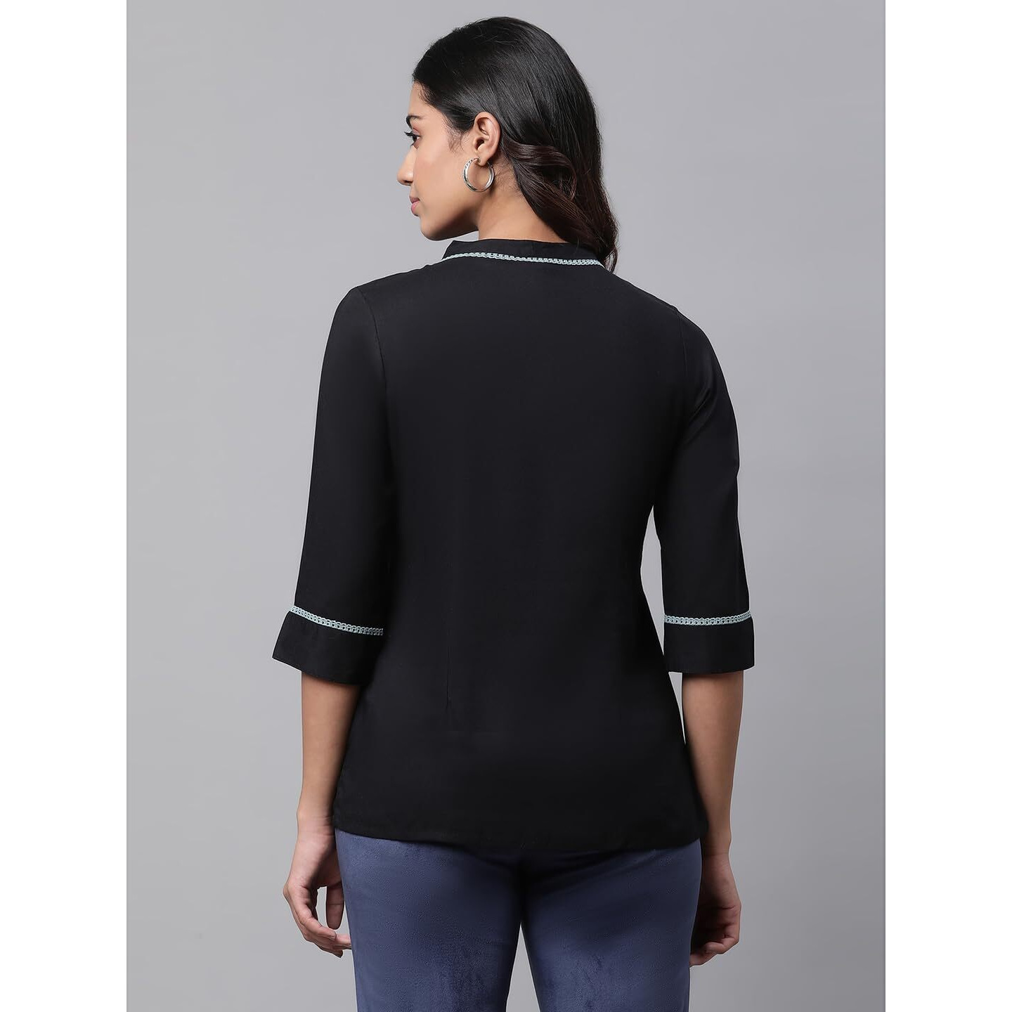 Aurelia Women Black Solid Viscose Straight Kurti